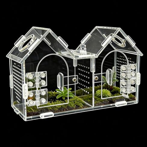 Jumping Spider Enclosure, Acrylic Terrarium with Partition Divider (1-2 Compartments), Dual Magnetic Doors & All-Side Ventilation, Jumping Spiders, Tarantulas, Mantis, GeckosHabitat, 9.6x4.2x5.8 in Saudi Arabia