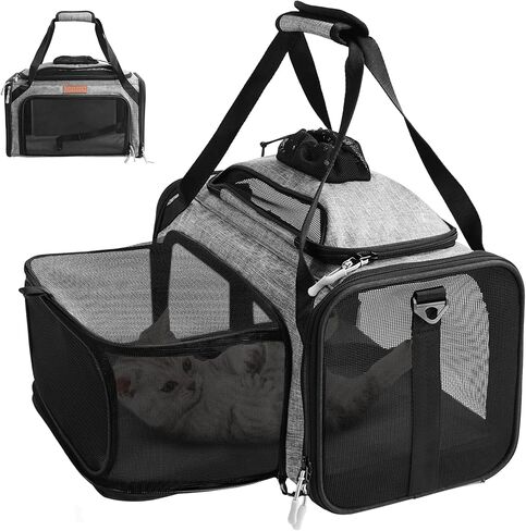 حامل الحيوانات الأليفة القابل للتوسيع من الأعلى والجانبي من PETUX للحيوانات الأليفة الصغيرة التي يصل وزنها إلى 11 رطلاً - 17 × 11 × 9.5 بوصة، مقعد سفلي، حامل كلب للقطط معتمد من شركة الطيران مع مشبك أمان وشبكة مضادة للخدش - رمادي in Kuwait