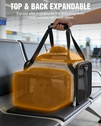 حامل الحيوانات الأليفة القابل للتوسيع من الأعلى والجانبي من PETUX للحيوانات الأليفة الصغيرة التي يصل وزنها إلى 11 رطلاً - 17 × 11 × 9.5 بوصة، مقعد سفلي، حامل كلب للقطط معتمد من شركة الطيران مع مشبك أمان وشبكة مضادة للخدش - رمادي in Kuwait
