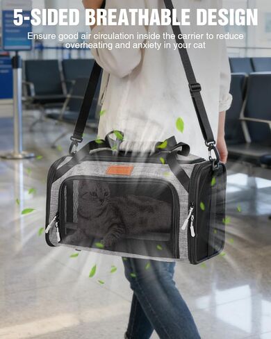 حامل الحيوانات الأليفة القابل للتوسيع من الأعلى والجانبي من PETUX للحيوانات الأليفة الصغيرة التي يصل وزنها إلى 11 رطلاً - 17 × 11 × 9.5 بوصة، مقعد سفلي، حامل كلب للقطط معتمد من شركة الطيران مع مشبك أمان وشبكة مضادة للخدش - رمادي in Kuwait