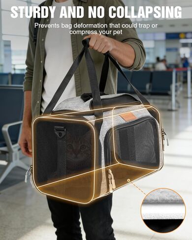 حامل الحيوانات الأليفة القابل للتوسيع من الأعلى والجانبي من PETUX للحيوانات الأليفة الصغيرة التي يصل وزنها إلى 11 رطلاً - 17 × 11 × 9.5 بوصة، مقعد سفلي، حامل كلب للقطط معتمد من شركة الطيران مع مشبك أمان وشبكة مضادة للخدش - رمادي in Kuwait