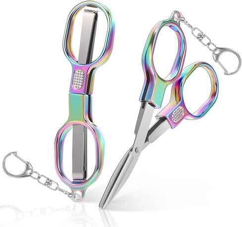 قطعتان من مقص صغير قابل للطي من الفولاذ المقاوم للصدأ، تصميم جيب قابل للطي آمن ومحمول، شارة صغيرة مع سلسلة مفاتيح، مقص سفر قابل للسحب من الجيل الثالث للمنزل والمكتب والحرف اليدوية والخياطة in Kuwait