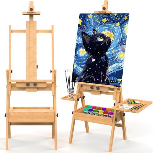 حامل إطار على شكل حرف H من خشب الزان الصلب، حامل رسم كبير مع صندوق تخزين ولوحة، حامل فني احترافي قابل للطي في الاستوديو مع صندوق توقيع للبالغين، يحمل لوحات فنية قماشية تصل إلى 48 بوصة in Kuwait