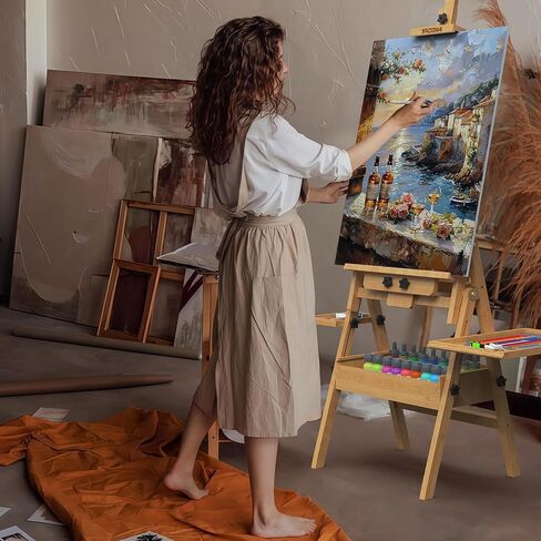 حامل إطار على شكل حرف H من خشب الزان الصلب، حامل رسم كبير مع صندوق تخزين ولوحة، حامل فني احترافي قابل للطي في الاستوديو مع صندوق توقيع للبالغين، يحمل لوحات فنية قماشية تصل إلى 48 بوصة in Kuwait