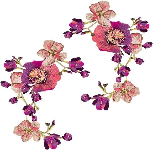 MAYJOYDIY 2 قطعة زهرة أرجوانية مطرزة بقع 19.69x12.8 بوصة زهرة جميلة كبيرة قابلة للذوبان في الماء الخياطة زين الملحقات لحقيبة الملابس القماش السراويل DIY الحرفية الديكور in Kuwait