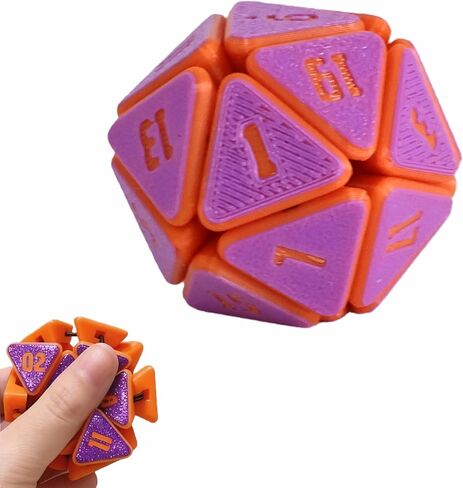 سكويشي D20 فيدجيت مطبوعة ثلاثية الأبعاد - مكعب تخفيف التوتر للقلق والتركيز، لعبة حسية مرضية للنقر للبالغين، مثالية للتململ المكتبي، فكرة هدية (ليزر أرجواني/بني، قطعة واحدة) in Kuwait
