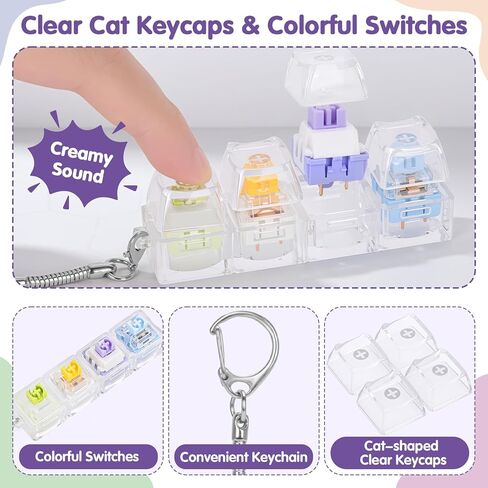 Keyboard Fidget Toys for Adults 4-in-1 Cat Shape Creamy Keyboard Fidget Clicker Keychain for Anxiety Stress Relief (Multicolor1, 4IN1-1P) in Saudi Arabia