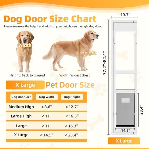 Dog Door for Sliding Glass Door with Magnetic Flat, Installed on Either Left or Right Side，Sliding Door Pet Doggie Door Insert with Lock, Adjustable Height No-Cut Required Doggy Door in Saudi Arabia