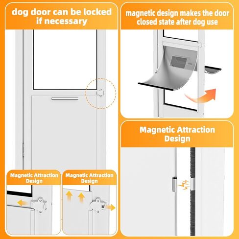 Dog Door for Sliding Glass Door with Magnetic Flat, Installed on Either Left or Right Side，Sliding Door Pet Doggie Door Insert with Lock, Adjustable Height No-Cut Required Doggy Door in Saudi Arabia