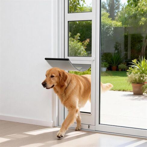 Dog Door for Sliding Glass Door with Magnetic Flat, Installed on Either Left or Right Side，Sliding Door Pet Doggie Door Insert with Lock, Adjustable Height No-Cut Required Doggy Door in Saudi Arabia