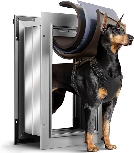 3-Flaps Insulated Dog Door for Wall, Rust Proof Aluminum Alloy Large Doggy Door, Heavy Duty Pet Door with Dual Lock, Extreme Weather Doggie Door for Interior Exterior Wall, Pets Up to 110LB in Kuwait