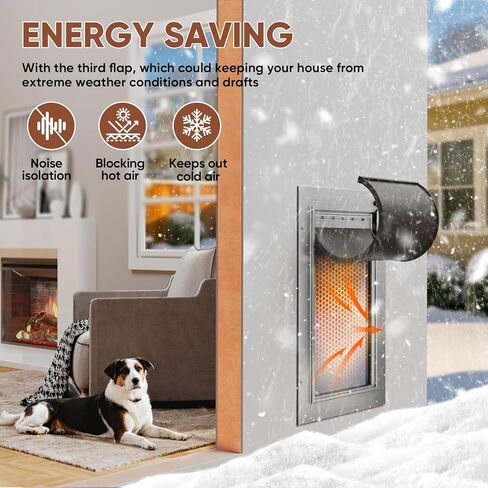 3-Flaps Insulated Dog Door for Wall, Rust Proof Aluminum Alloy Large Doggy Door, Heavy Duty Pet Door with Dual Lock, Extreme Weather Doggie Door for Interior Exterior Wall, Pets Up to 110LB in Kuwait