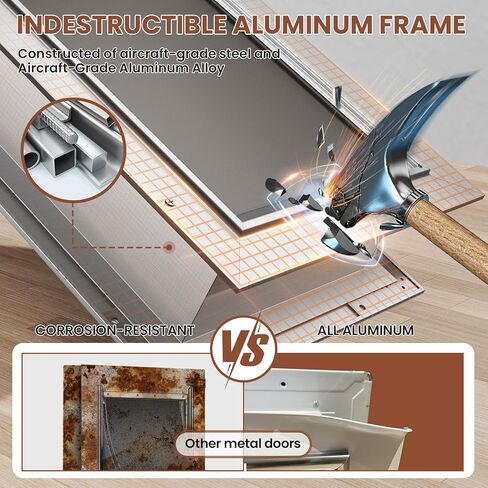 3-Flaps Insulated Dog Door for Wall, Rust Proof Aluminum Alloy Large Doggy Door, Heavy Duty Pet Door with Dual Lock, Extreme Weather Doggie Door for Interior Exterior Wall, Pets Up to 110LB in Kuwait