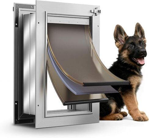 3-Flaps Insulated Dog Door for Wall, Rust Proof Aluminum Alloy Large Doggy Door, Heavy Duty Pet Door with Dual Lock, Extreme Weather Doggie Door for Interior Exterior Wall, Pets Up to 110LB in Kuwait