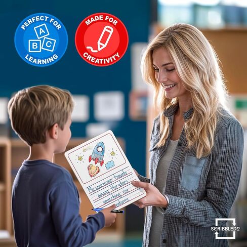 Scribbledo 10 Pack Double Sided Whiteboards 9"x12" Story Lined Dry Erase Boards for Kids Writing Board Practice Drawing Small White Board Teacher Elementary Kindergarten Preschool + Erasers in Saudi Arabia