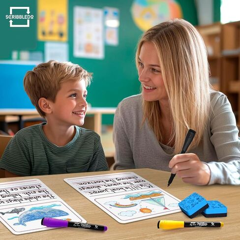 Scribbledo 10 Pack Double Sided Whiteboards 9"x12" Story Lined Dry Erase Boards for Kids Writing Board Practice Drawing Small White Board Teacher Elementary Kindergarten Preschool + Erasers in Saudi Arabia