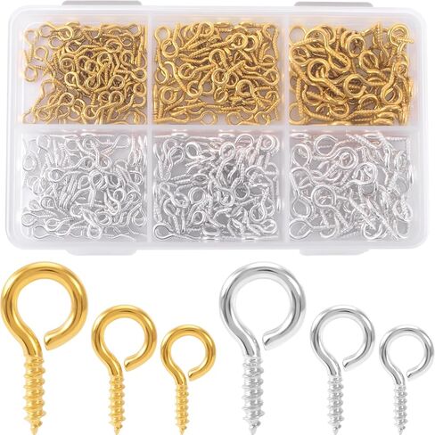 PAGOW 400 Pcs Eye Screws, Screw Eye Pins, Mini Small Eye Hooks, Tiny Eyepins for Jewelry Making, DIY Crafts, Beading Art Projects (Silver, Gold, 3 Sizes) in Saudi Arabia