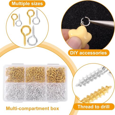 PAGOW 400 Pcs Eye Screws, Screw Eye Pins, Mini Small Eye Hooks, Tiny Eyepins for Jewelry Making, DIY Crafts, Beading Art Projects (Silver, Gold, 3 Sizes) in Saudi Arabia