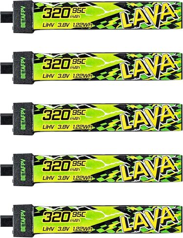 BETAFPV 5pcs Lava II 1S 320mAh بطارية 3.8V 95C LiHV مع موصل BT2.0 متوافق مع 1S Tiny Whoop Drone Quadcopter مثل Cetus FPV Kit، Air65، Meteor65 Pro 1S طائرات بدون طيار in Saudi Arabia