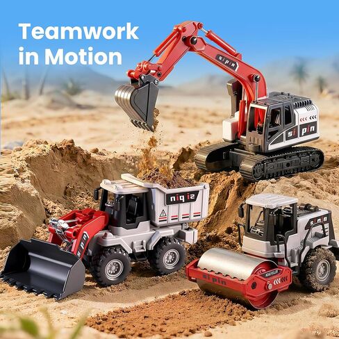 iPlay، iLearn Kid Construction Toy Trucks، مجموعة مركبات البناء للأطفال الصغار مع شاحنة قلابة جرافة، 3 قطع من سيارات مهندس الاحتكاك، صندوق رمل للعب في الهواء الطلق هدية عيد ميلاد 3 4 5 6 سنوات صبي فتاة in Kuwait