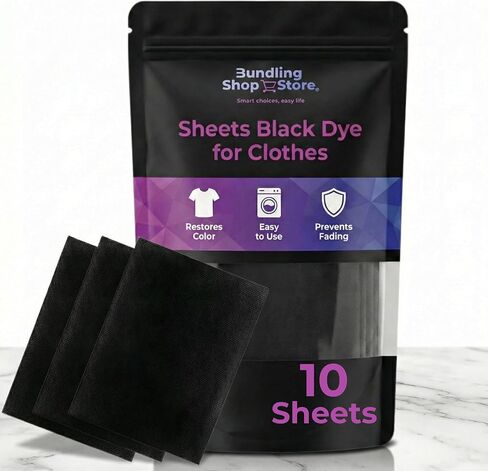 Fabric Sheets for Dyeing Clothes Black- Pack10 Sheets to Enhance Black Color Restore Faded Clothes, Prevent Color Loss, intensify Colors. Non-Woven Fabric Sheets Compatible with All Washing Machines in Saudi Arabia