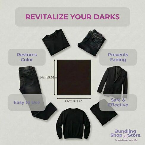 Fabric Sheets for Dyeing Clothes Black- Pack10 Sheets to Enhance Black Color Restore Faded Clothes, Prevent Color Loss, intensify Colors. Non-Woven Fabric Sheets Compatible with All Washing Machines in Saudi Arabia