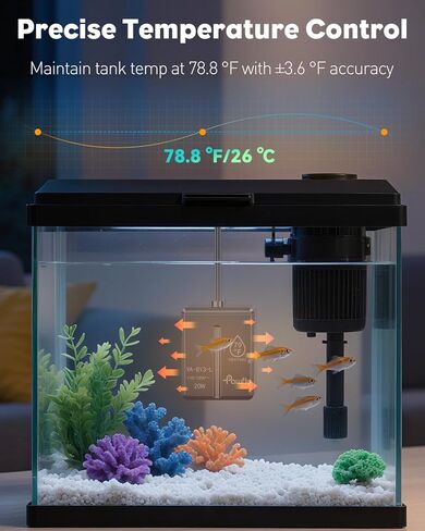 Pawfly 20 W سخان حوض السمك الغاطس الصغير، 1.5-3 جالون خزانات الأسماك سخان بيتا مع الحرارة، سخان خزان الأسماك الغاطسة، سخانات حوض السمك الصغيرة للمياه المالحة والمياه العذبة in Saudi Arabia