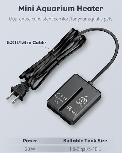 Pawfly 20 W سخان حوض السمك الغاطس الصغير، 1.5-3 جالون خزانات الأسماك سخان بيتا مع الحرارة، سخان خزان الأسماك الغاطسة، سخانات حوض السمك الصغيرة للمياه المالحة والمياه العذبة in Saudi Arabia