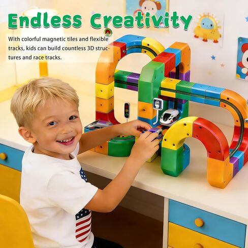 Magnetic Train Track Set,DIY Race Car Track Electric Train Set Building Toy Train Track Gravity-Defying STEM Learning Fun Gift (123) in Saudi Arabia