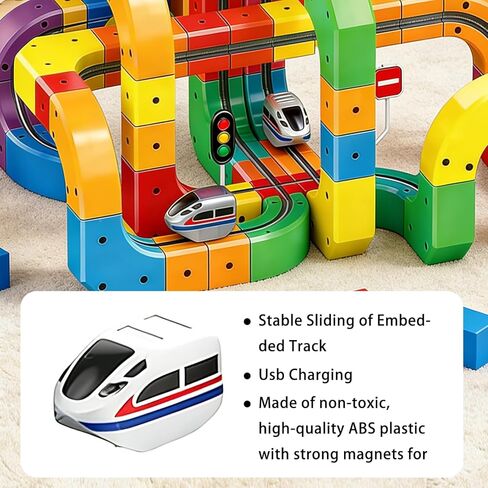 Magnetic Train Track Set,DIY Race Car Track Electric Train Set Building Toy Train Track Gravity-Defying STEM Learning Fun Gift (123) in Saudi Arabia