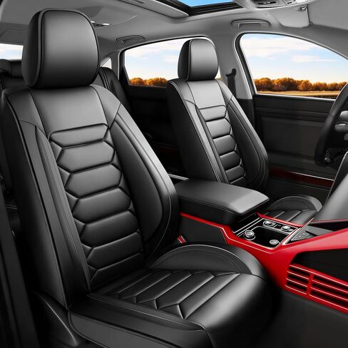 Car Seat Covers Compatible with Volkswagen/VW Taos 2022-2025. Waterproof & Breathable Leather. Compatible with Airbag & Easy to Install. All - Weather Seat Cushion Protector(Full Set,Black&Red) in Kuwait