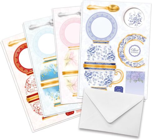 Katy Sue Teacup Bouquet Card Making Kit – Make 8 Freestanding Floral Teacup Easel Cards. Contains Shaped Cards, Die-Cut Decoupage, Adhesive Foam Pads, Envelopes & Instructions for Card Making Supplies in Kuwait