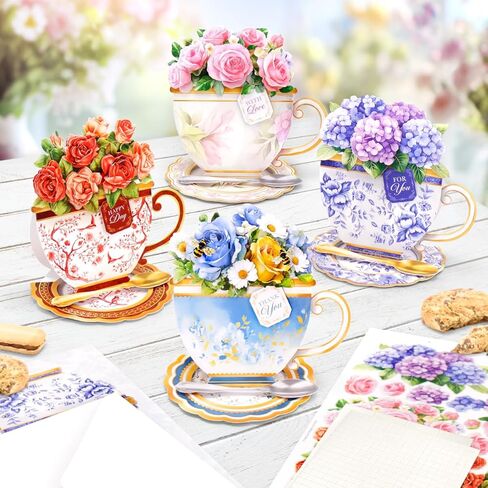 Katy Sue Teacup Bouquet Card Making Kit – Make 8 Freestanding Floral Teacup Easel Cards. Contains Shaped Cards, Die-Cut Decoupage, Adhesive Foam Pads, Envelopes & Instructions for Card Making Supplies in Kuwait