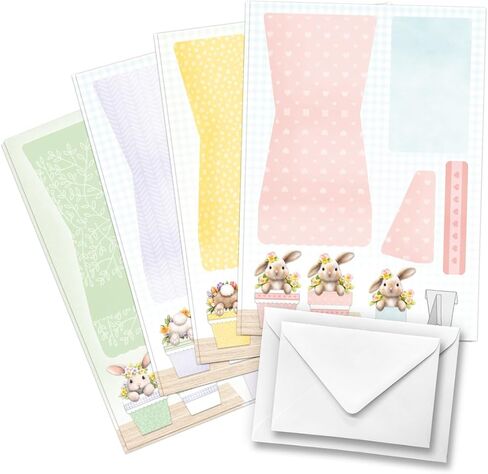 Katy Sue Bunny Tails & Flower Pots Card Making Kit – Make 8 Freestanding 3D Easter Bunny Cards – Includes Decoupage, Envelopes & Foam Pads – UK Made Papercraft Kit in Kuwait