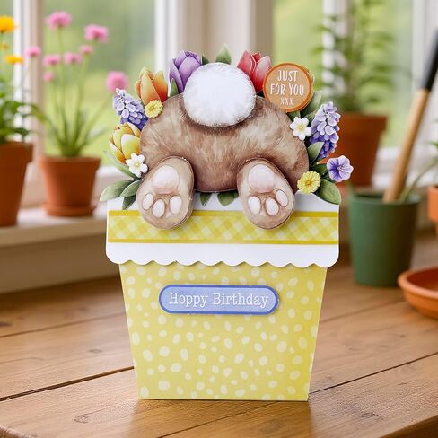 Katy Sue Bunny Tails & Flower Pots Card Making Kit – Make 8 Freestanding 3D Easter Bunny Cards – Includes Decoupage, Envelopes & Foam Pads – UK Made Papercraft Kit in Kuwait