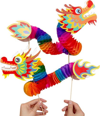 hhdatc 6PCS Chinese New Year Paper Dragon Decorations,Handheld Chinese Paper Dragon, DIY Hanging Garland Crafts for Holiday Anniversaries Celebration for Adults in Saudi Arabia