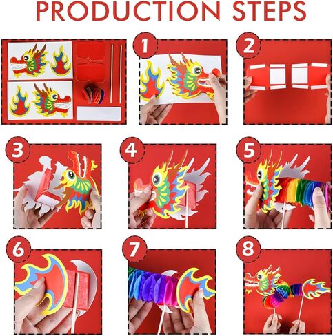 hhdatc 6PCS Chinese New Year Paper Dragon Decorations,Handheld Chinese Paper Dragon, DIY Hanging Garland Crafts for Holiday Anniversaries Celebration for Adults in Saudi Arabia