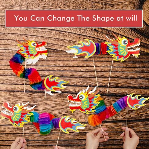 hhdatc 6PCS Chinese New Year Paper Dragon Decorations,Handheld Chinese Paper Dragon, DIY Hanging Garland Crafts for Holiday Anniversaries Celebration for Adults in Saudi Arabia
