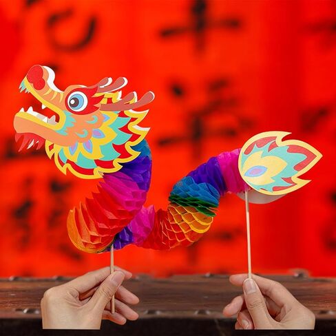 hhdatc 6PCS Chinese New Year Paper Dragon Decorations,Handheld Chinese Paper Dragon, DIY Hanging Garland Crafts for Holiday Anniversaries Celebration for Adults in Saudi Arabia