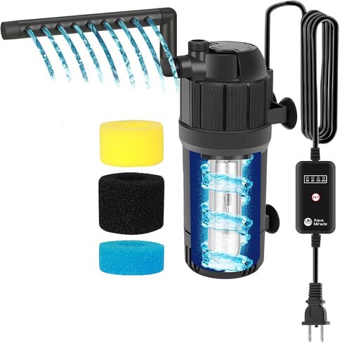 AquaMiracle Aquarium Filter for Green Water, U - V Fish Tank Filters with Timer (4/8/12/24 Hrs), Dual Mode (Aeration/Rainfall) Fish Filter for 10-40 Gallon Tanks, Flow Rate and Direction Adjustable in Saudi Arabia