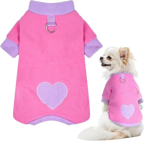 Fleece Dog Pajamas Cute Love Heart Puppy Sweaters Warm Soft Jumpsuit Sweatshirt Pet Holiday Clothes for Small Dogs and Cats in Saudi Arabia