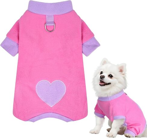 Fleece Dog Pajamas Cute Love Heart Puppy Sweaters Warm Soft Jumpsuit Sweatshirt Pet Holiday Clothes for Small Dogs and Cats in Saudi Arabia
