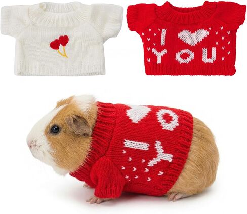 2 Pack Guinea Pig Clothes Hamster Sweater Ferret Knitted Clothes for Small Animal Outfit Winter Valentine Christmas Clothing (One Size, Valentine's Day-1) in Saudi Arabia