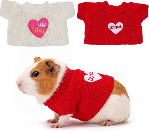 2 Pack Guinea Pig Clothes Hamster Sweater Ferret Knitted Clothes for Small Animal Outfit Winter Valentine Christmas Clothing (One Size, Valentine's Day-1) in Saudi Arabia
