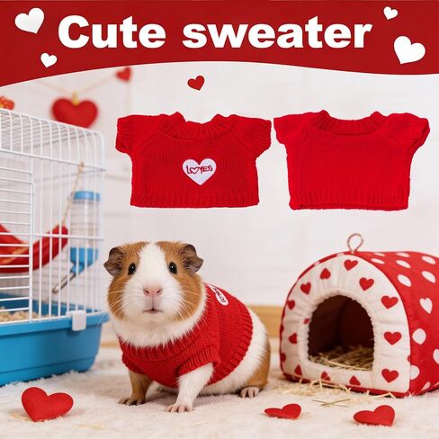 2 Pack Guinea Pig Clothes Hamster Sweater Ferret Knitted Clothes for Small Animal Outfit Winter Valentine Christmas Clothing (One Size, Valentine's Day-1) in Saudi Arabia