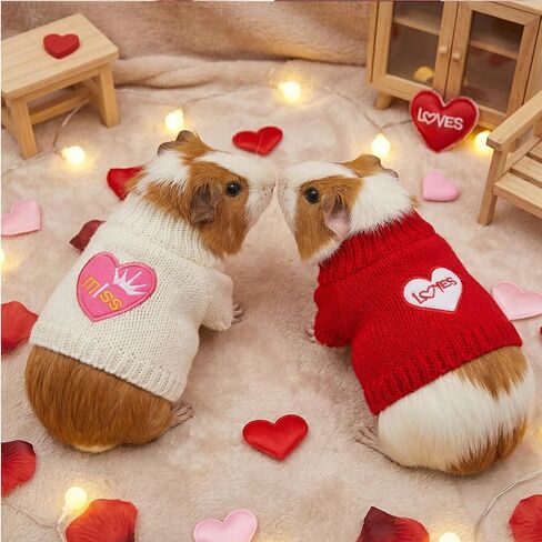 2 Pack Guinea Pig Clothes Hamster Sweater Ferret Knitted Clothes for Small Animal Outfit Winter Valentine Christmas Clothing (One Size, Valentine's Day-1) in Saudi Arabia