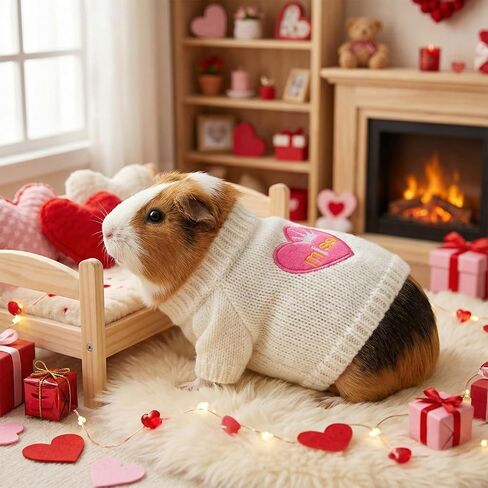 2 Pack Guinea Pig Clothes Hamster Sweater Ferret Knitted Clothes for Small Animal Outfit Winter Valentine Christmas Clothing (One Size, Valentine's Day-1) in Saudi Arabia