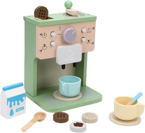 Focket Coffee Maker Toy for Kids, Wooden Kitchen Set with Safe Paint, Encourages Creativity Hand Eye Coordination for Toddlers Age 3 in Saudi Arabia