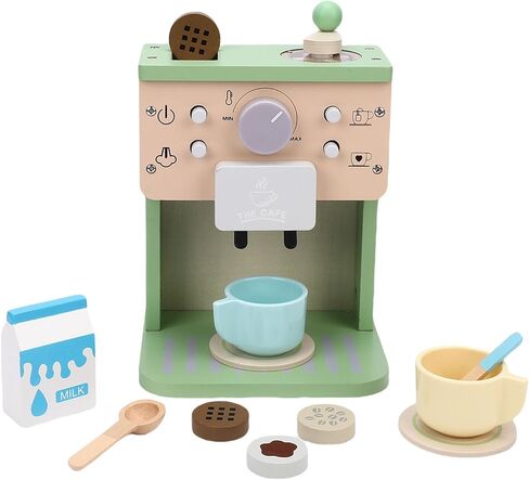Focket Coffee Maker Toy for Kids, Wooden Kitchen Set with Safe Paint, Encourages Creativity Hand Eye Coordination for Toddlers Age 3 in Saudi Arabia
