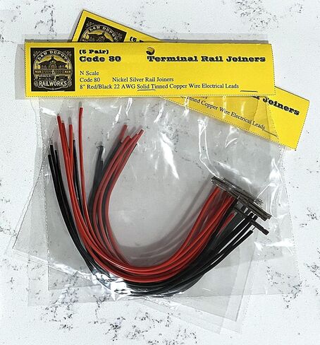 N Scale Code 80 وصلات سكك طرفية (10 أزواج)، وصلات سكك حديدية فضية من النيكل مع أسلاك كهربائية سوداء/حمراء مقاس 8 بوصات in Kuwait